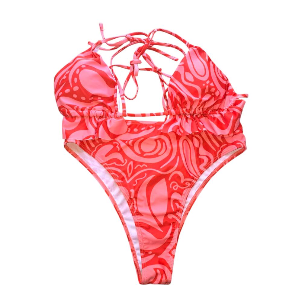 Rubylishious 
Women's high waisted bikini set top and bottoms orange and red 
La
